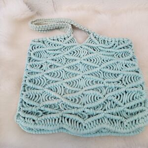 C &C California Macrame Crochet Tote Bag Purse Green Boho Hippie Woven